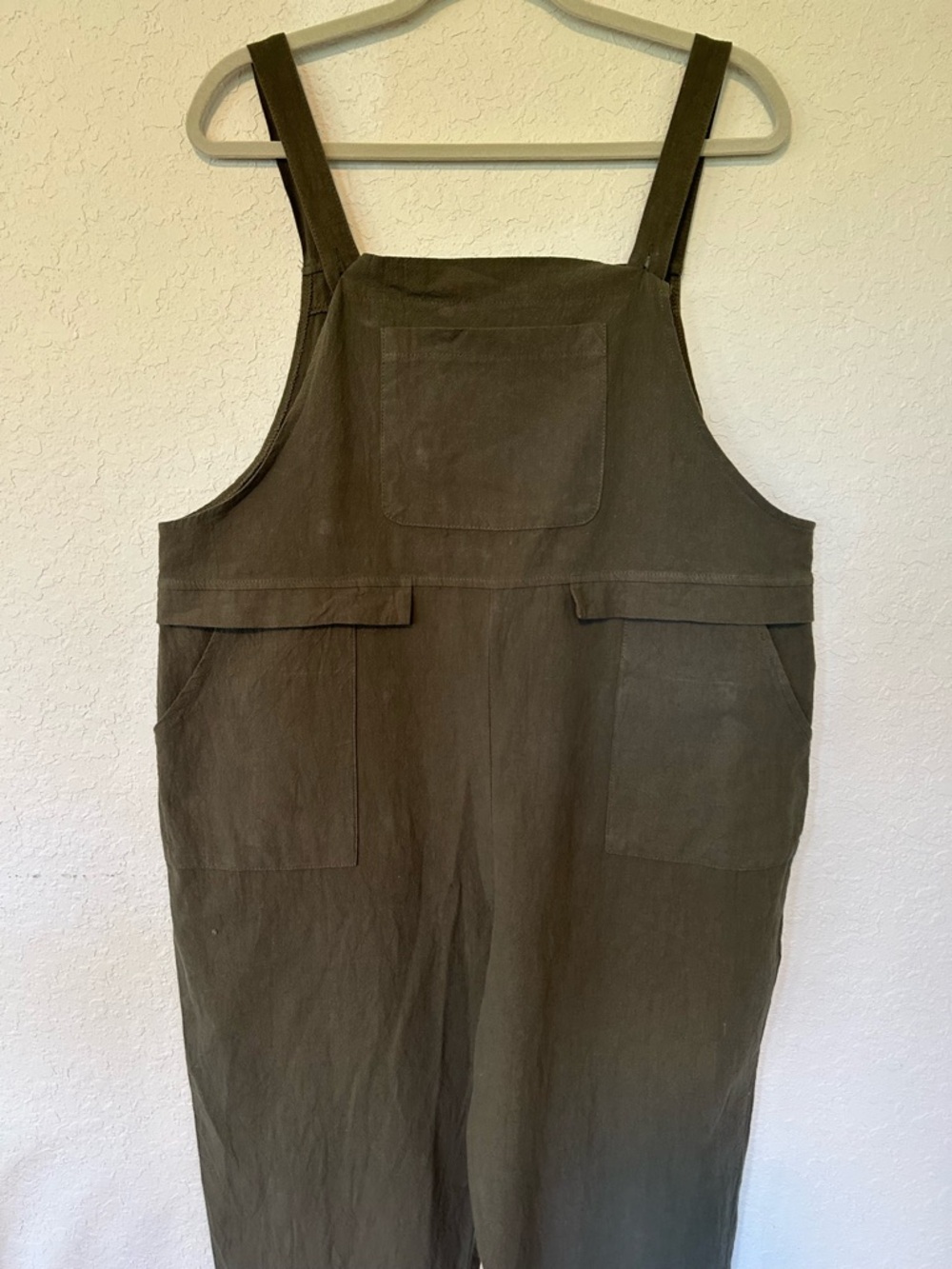 Olive Green Overalls Jumpsuit, Wide Strap Utility Romper, Farmers Market Sz L - Picture 3 of 9